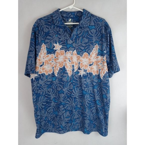 Roundtree Yorke Men's Caribbean Supima Hawaiian Polo Shirt Size Large - Picture 1 of 4